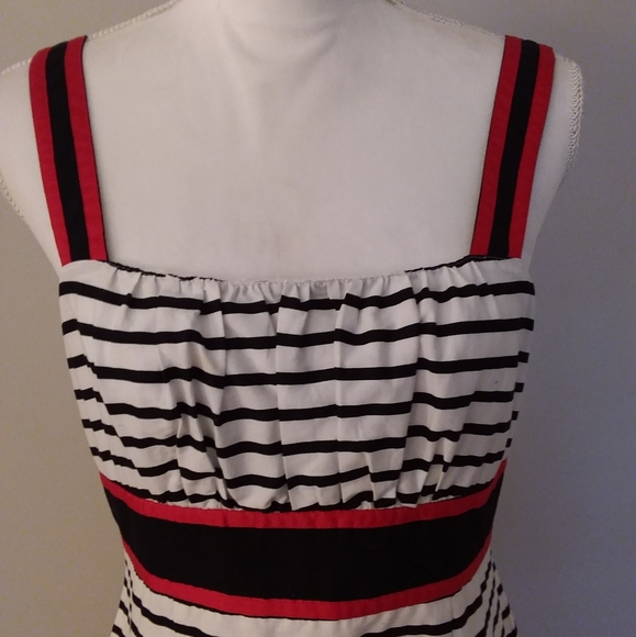 R&K Original Black/White Stripe Dress with Flowers - Picture 2 of 10